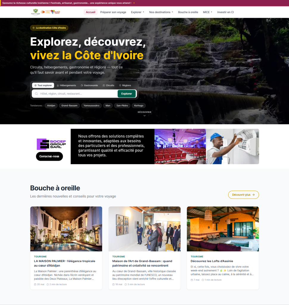 Visitez Côte d’Ivoire – Plateforme digitale de valorisation touristique nationale